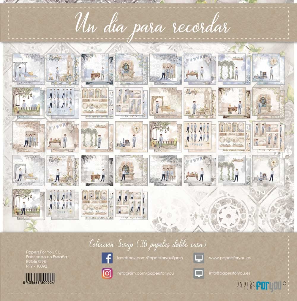 Papers For You (Portugal/Portugués) Bloco 36 Papeis Scrap doble cara 180gr 12"x12" (Un Día Para Recordar Three Boys)
