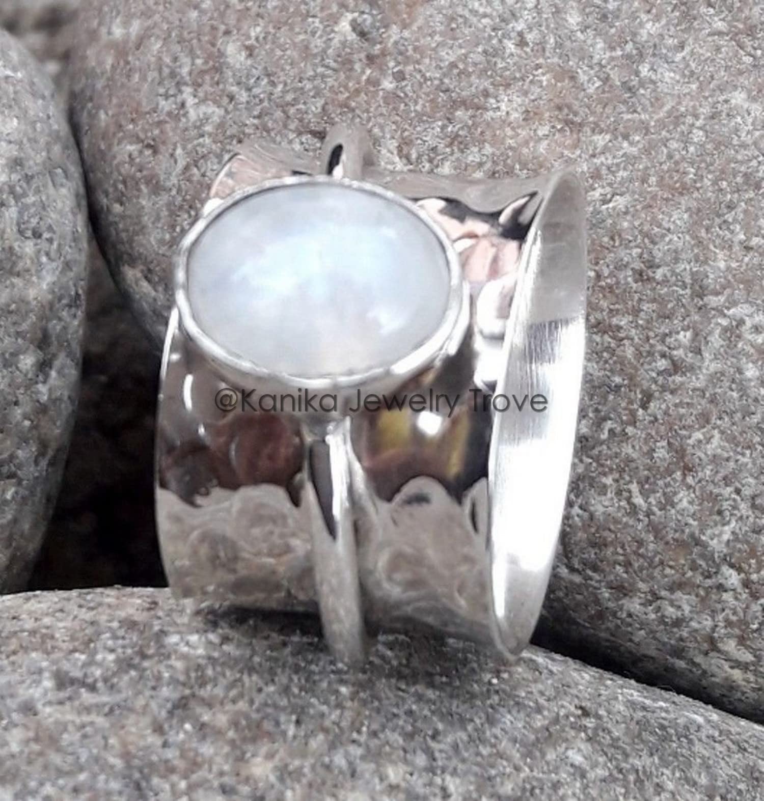 Mondstein Spinner Band Ring, massivem 925 Sterling Silber Ring, Geschenk Ring für Weihnachten, Daumenring
