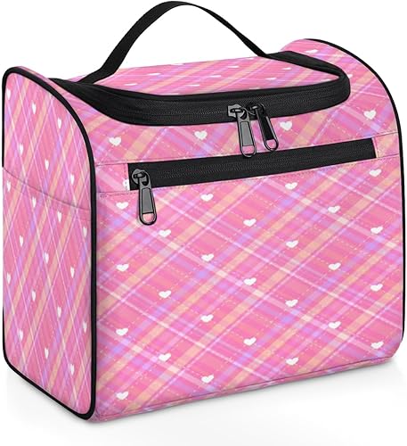 Neceser colgante para mujer de viaje, bolsa de aseo de viaje con patrón escocés rosa para hombres, kit de Dopp grande, organizador de maquillaje