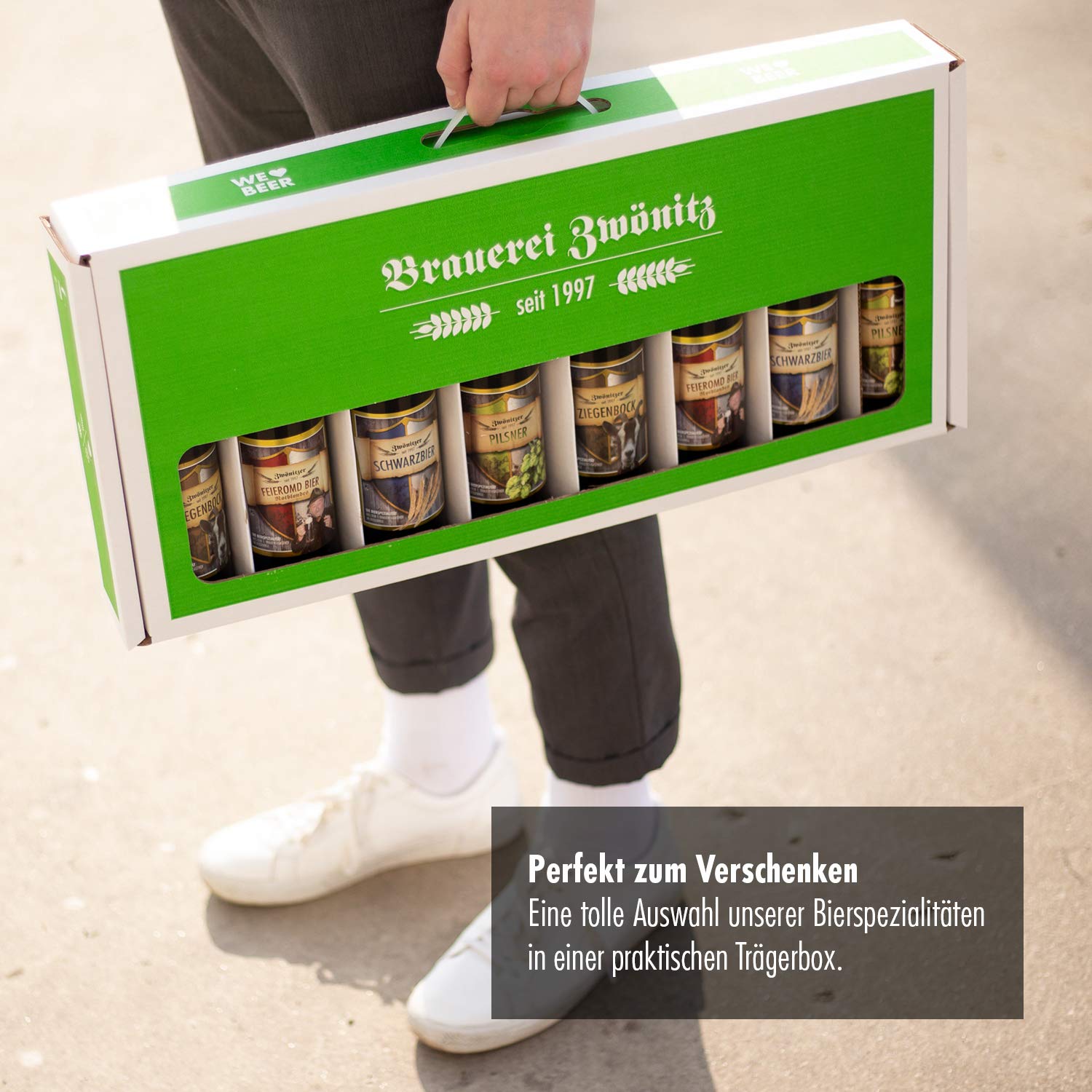 Brauerei Zwönitz Männerhandtasche Bier Set mit 8 Bierflaschen - Bier-Paket Vatertagsgeschenk - Männer Handtasche - Biermännerhandtasche mit 8 × 0,5 l Flaschen