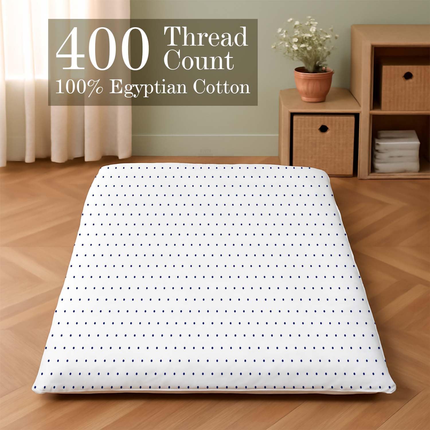 Twin Size Japanese Zippered Futon Covers - 100% Egyptian Cotton - Floor Mattress Cover for Traditional Japanese - Super Soft Couch Slipcovers Floor Mats Sofa Protector, Polka Dot Navy