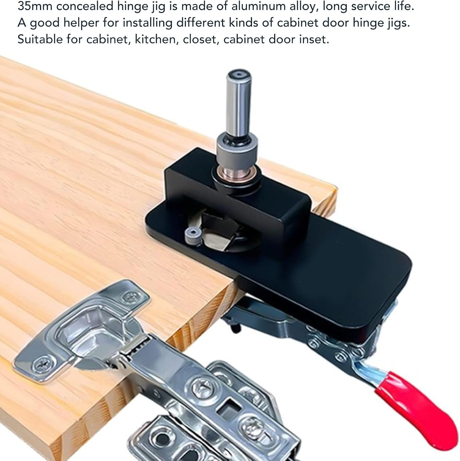 Pilipane 35MM Concealed Hinge Jig Aluminum Alloy Hinge Hole Drilling Jig Woodworking Tool Drilling for Door Cabinets Hinges Mounting