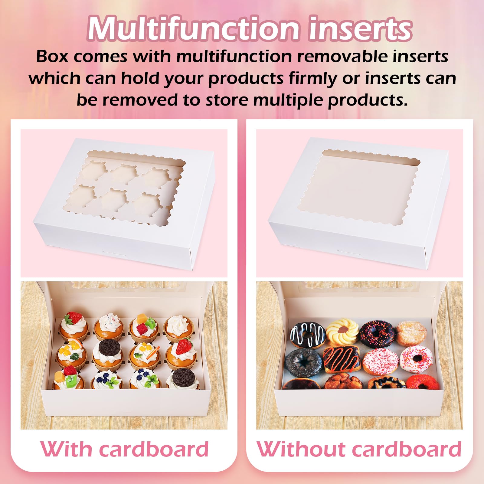 pupuluck 12 Pcs Cupcake Boxes 12 Hole Cupcake Box with Window Muffin Boxes(32.5x25x9cm) Thick Paper No Folding Required Cup Cake Box for Donuts Chocolate Cake Dessert - Image 4