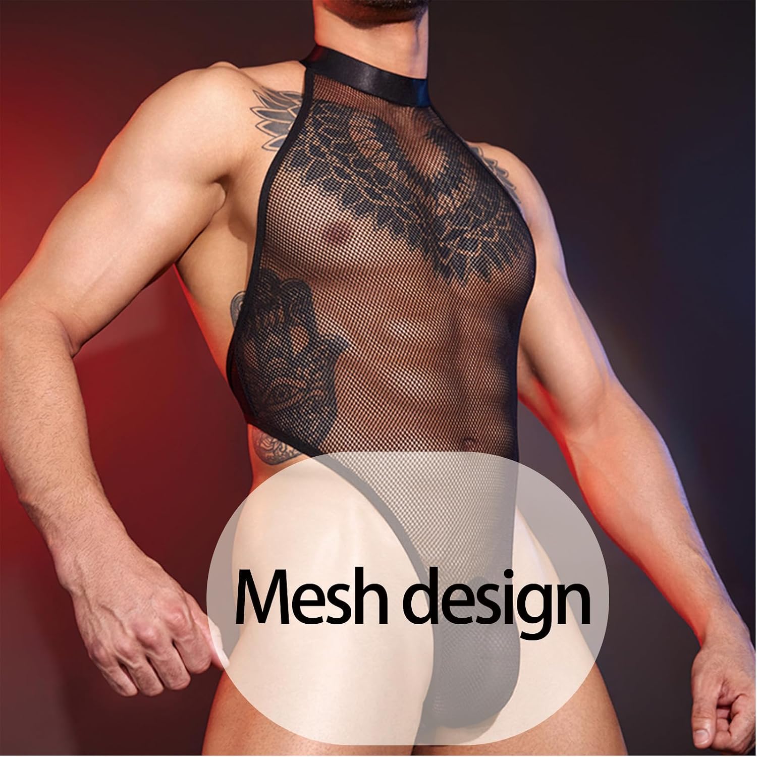 Men's Sissy Lingerie Mesh Bodysuit Sheer Wrestling Singlet Corset Style with Pouch E