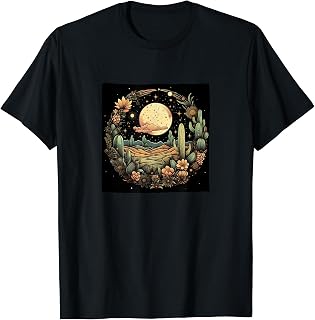 Cactus Moon Desert Flowers Stars Celestial Boho Graphic T-Shirt