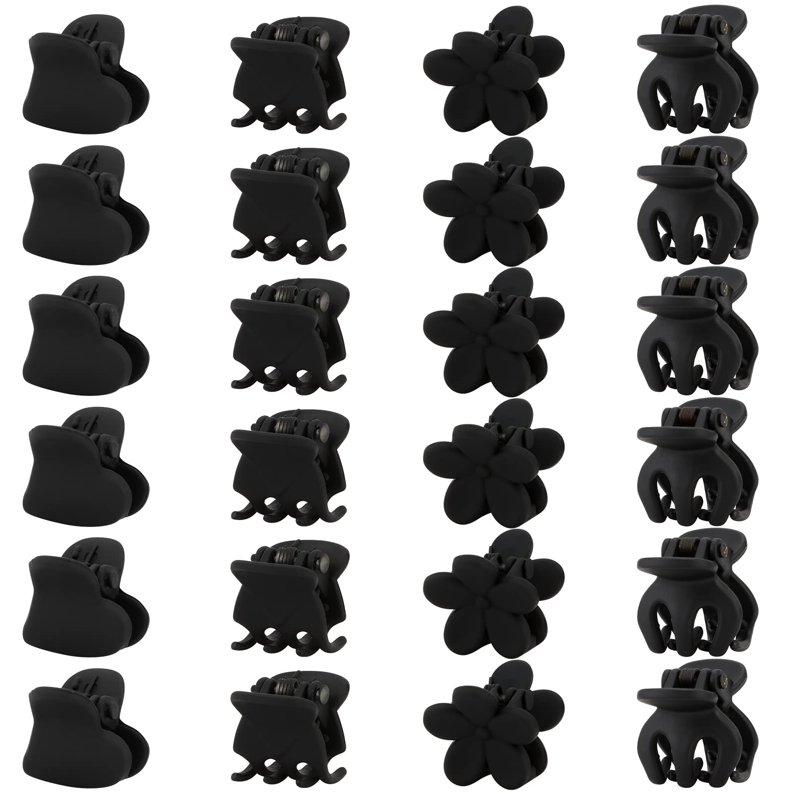 Hapdoo 24個 ブラック スモール ヘアクリップ ミニ マット バンスクリップ ノンスリップ 強力 ホールド、かわいい顎クリップ 二列歯 ショート ロング ヘアアクセサリー バレッタ レディース ガールズ
