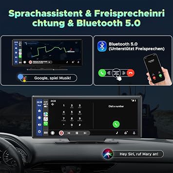 Wireless Apple Carplay and Android Auto, Car Stereo with 2K Front Dashcam, Portable Carplay 9.26 Inch Full HD Touch Screen Monitor with Bluetooth 5.0/GPS/FM/AUX/Mirror Link/64G TF Card