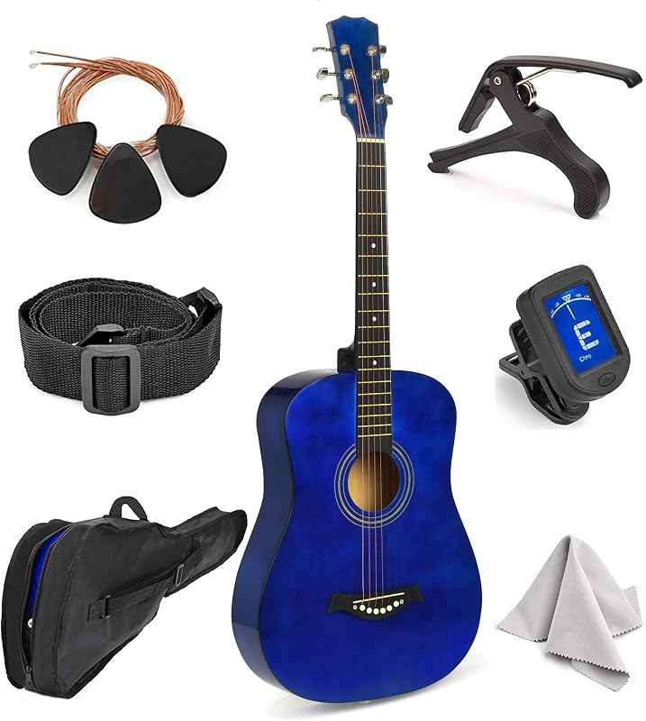 Guitarra acústica para niños de MasterPlay - Guitarra principiante de 30" para estudiantes - Kit de inicio de cuerdas acústicas: bolsa de guitarra, afinador, correa, cuerdas adicionales, púas, paño de lavado, cejilla (Blua)