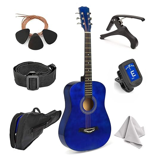 Acoustic Guitar For Kids By MasterPlay- 30” Beginner Guitar For Learners- Accoustic String Starter Kit: Guitar Bag, Tuner, Strap, Extra Strings, Picks, Wash Cloth, Capo (Blua)
