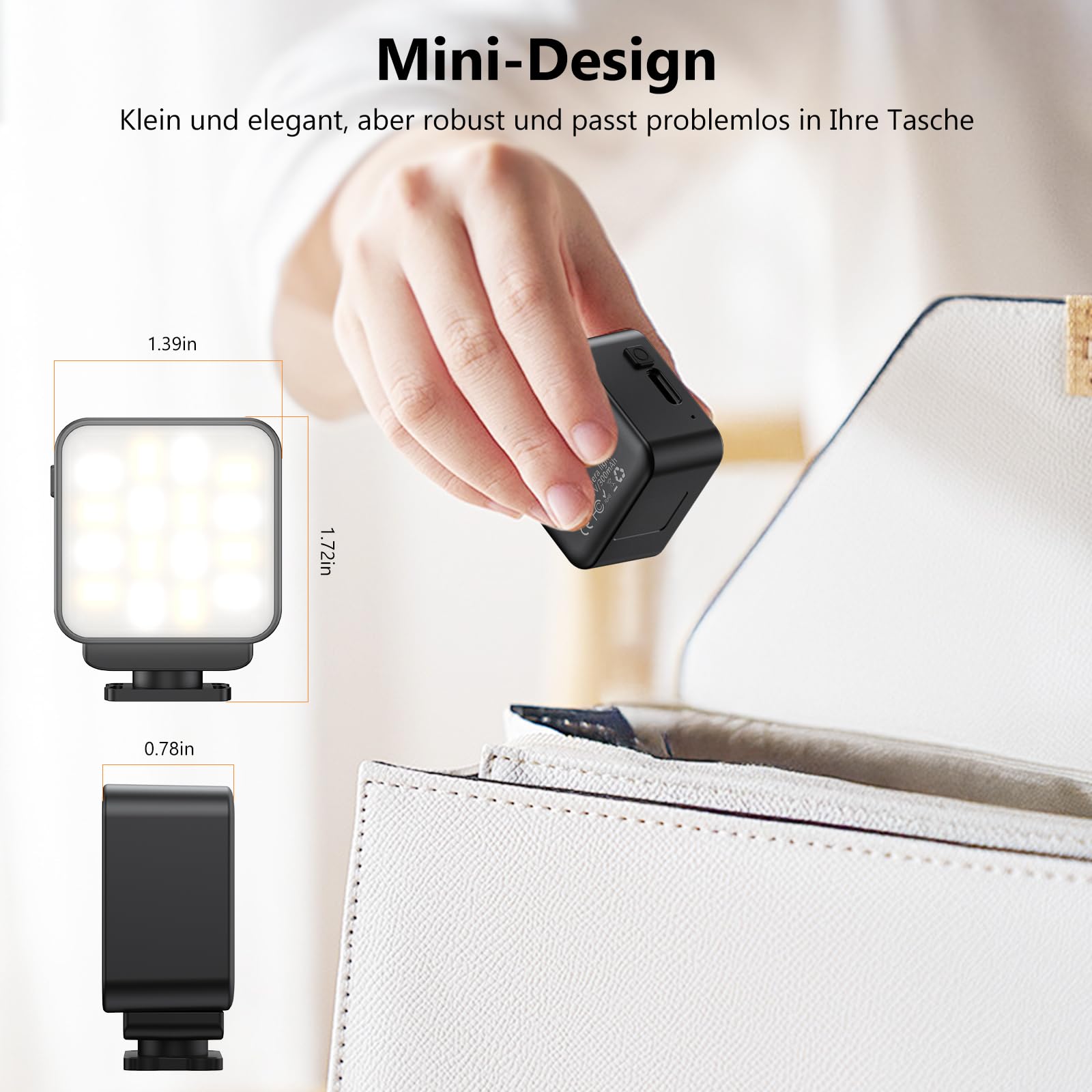 VRIG FD-02 Mini luz magnética de vídeo con parche de metal para DJI Osmo Pocket 3, 3000K-6000K USB-C cámara de acción luz de llenado para DJI Osmo Action 5 Pro/4/3, Pocket 4 y jaulas (negro)