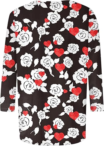 Miniatura 4 de FlekmanArt Womens Valentines Day Sweatshirt Love Heart Graphic Print Pullover Casual 34 Sleeve Valentine's Day Blouse Top
