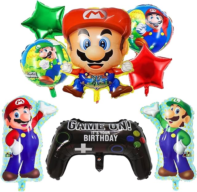 Super Mario Balloons Mario Party Decorations Supplies 8 pcs Mario Foil Balloons for Kids Birthday