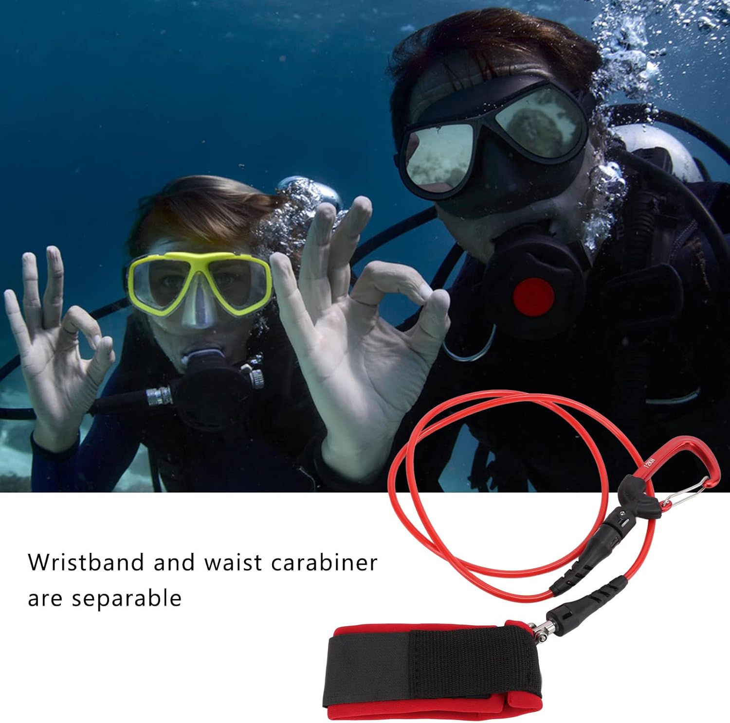 RiToEasysports Freediving Lanyard Leash, Diving Safety Rope Cable with Wristband Carabiner for Deep Sea Competitions