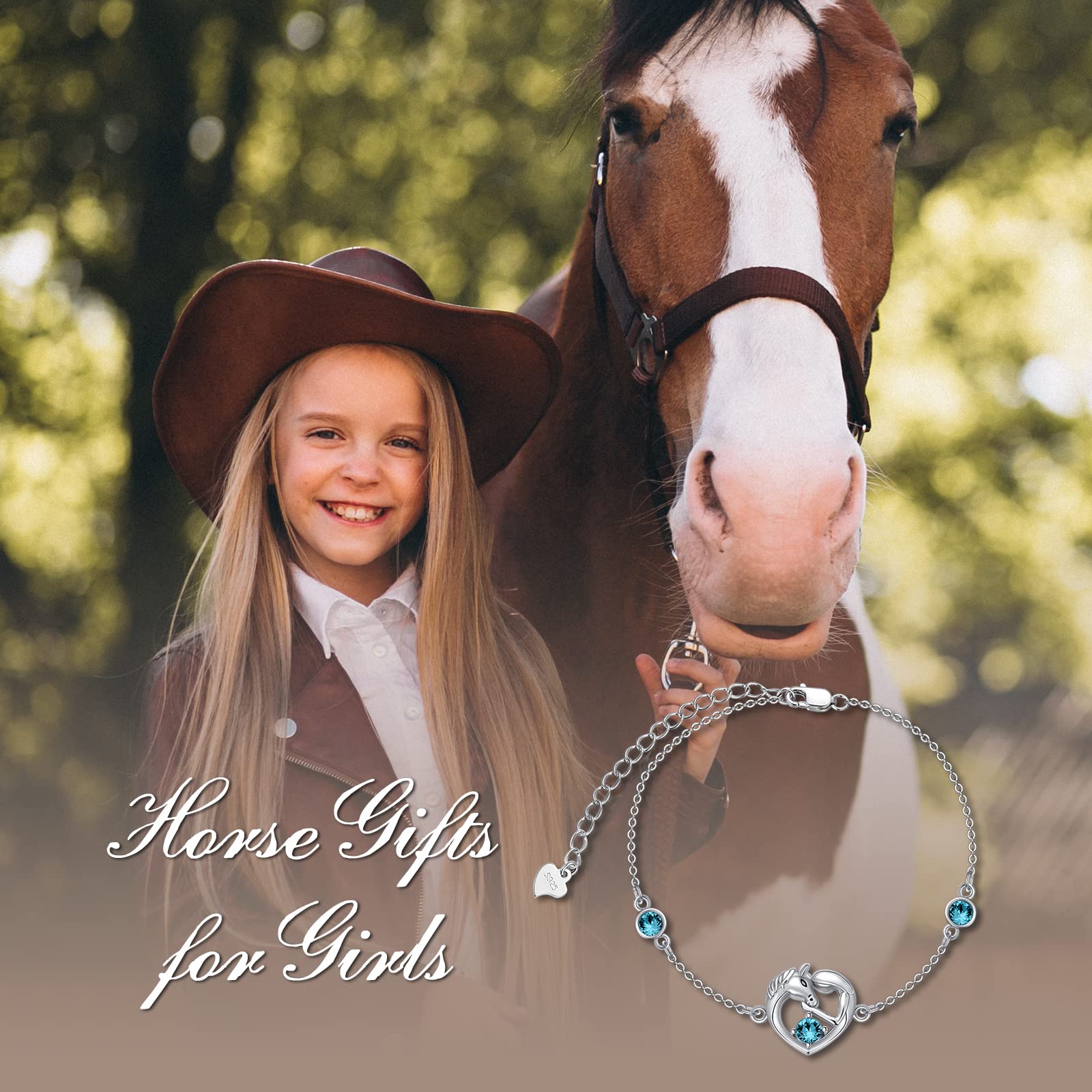 AOBOCO Sterling Silber Liebe Herz Pferde Armband, Pferde Geschenke für Mädchen Frauen Tochter