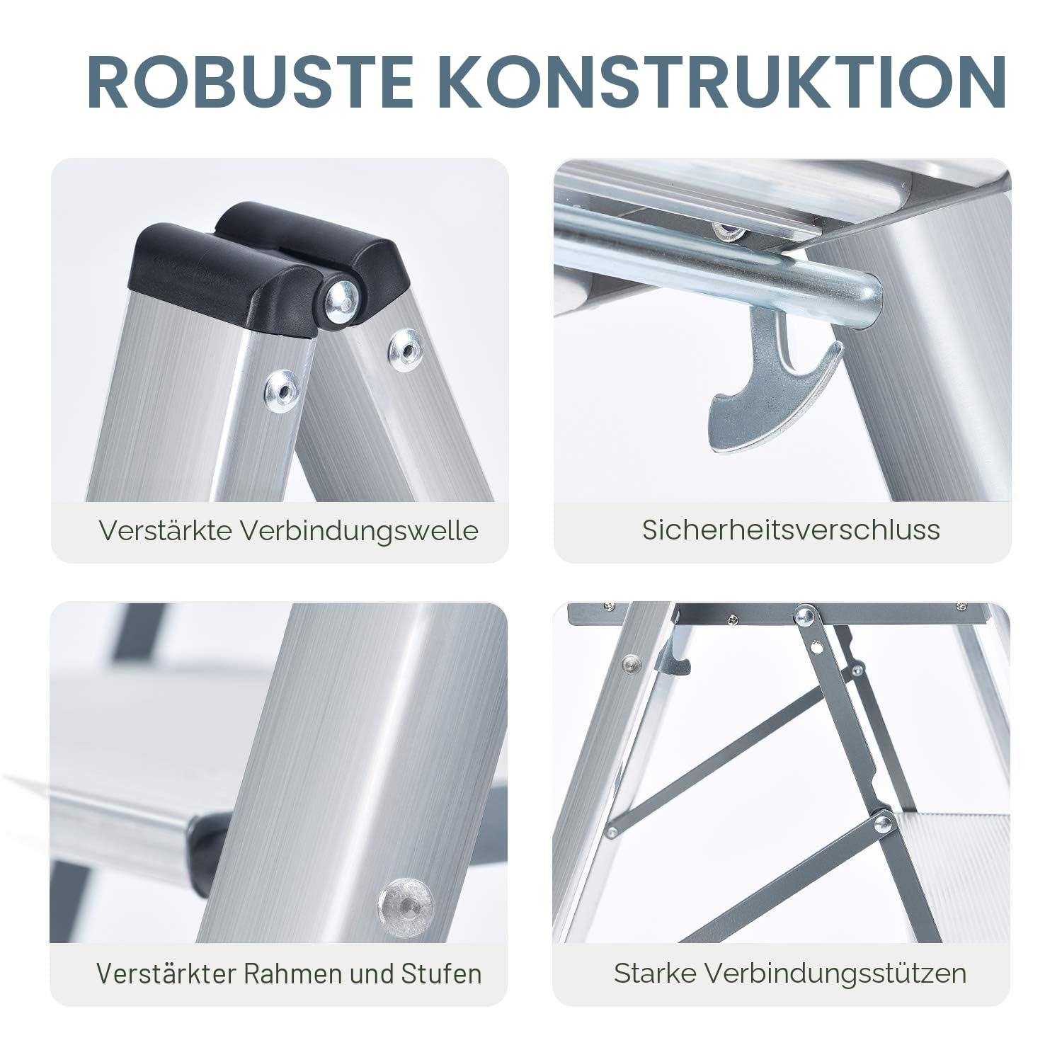 KINGRACK Stufenleiter, Trittleiter Stufen, Klapptrittleiter mit Handlauf, rutschfeste Haushaltsleiter mit Klappsicherung, Aluminium Tritthocker (3 Stufen, Silber)