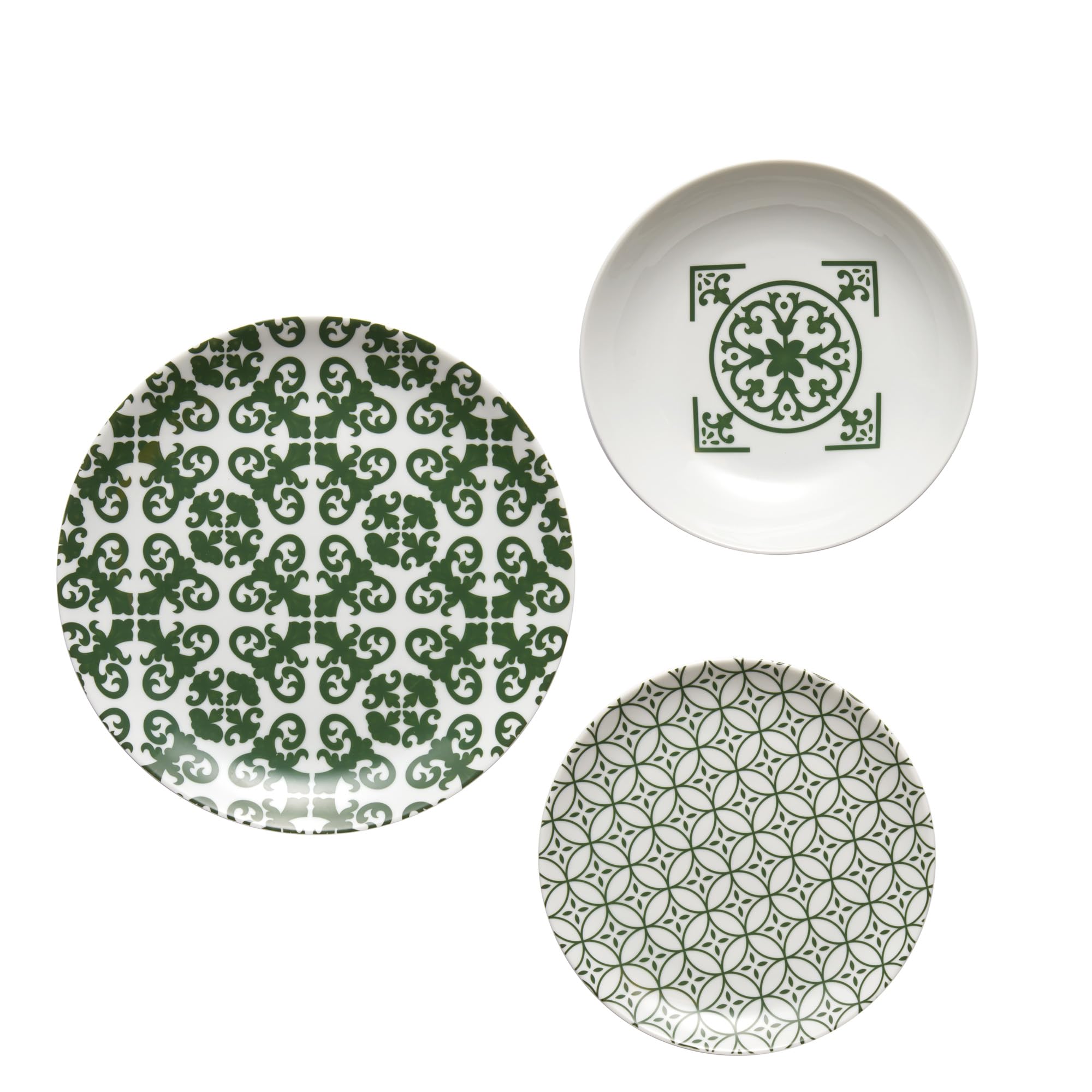 Guzzini - LE MAIOLICHE Set 6 Posti Tavola, Piatti Piani, Piatti Fondi, Piatti Frutta/​Dessert - Verde Smeraldo - 10290969