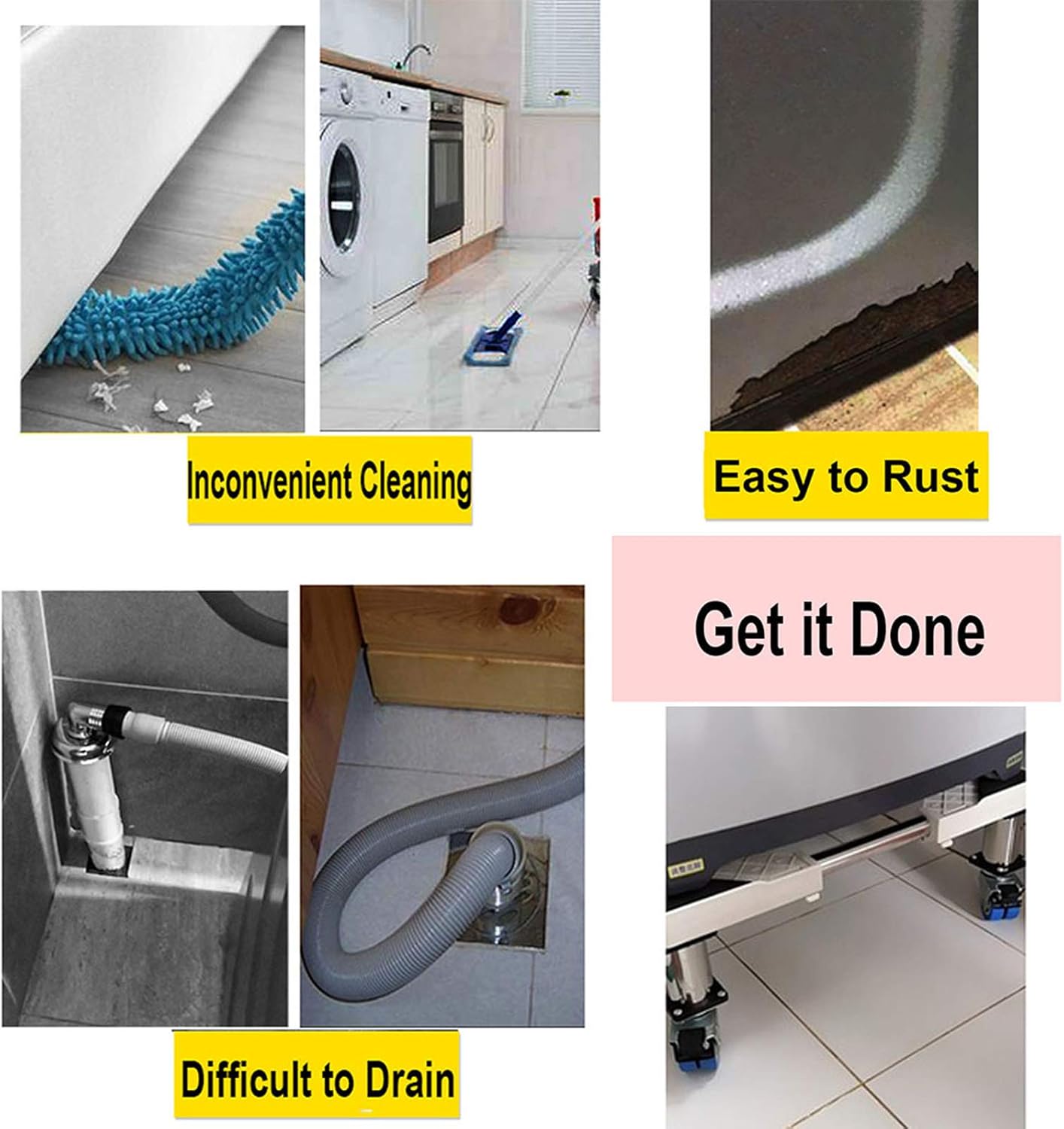 頑丈なモバイル洗濯機乾燥機スタンド、ロック付き回転ホイール付き、冷蔵庫と冷凍庫用の耐久性のあるトロリー、45〜65cmの調節可能、頑