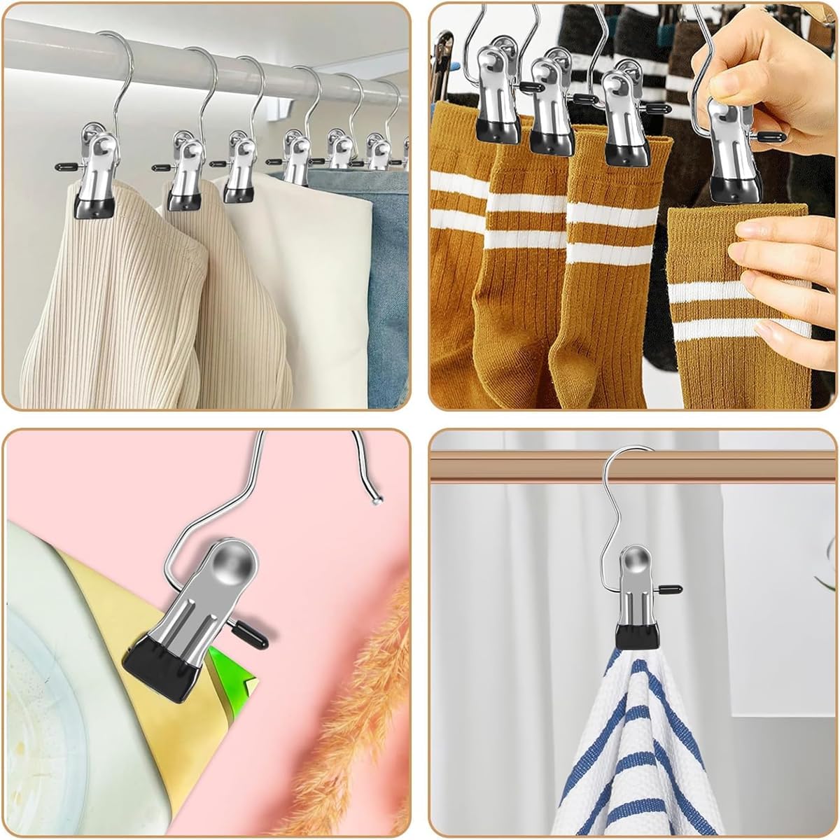 20 Pack Clothes Haning Clips with Hooks, Multi Function Clip Hooks, Laundry Hanging Hooks Clips, Closet Hangers, Boot Clips, Sock Clips, Hat Clips, Glove Clips, Trouser Clips, Towel Pins