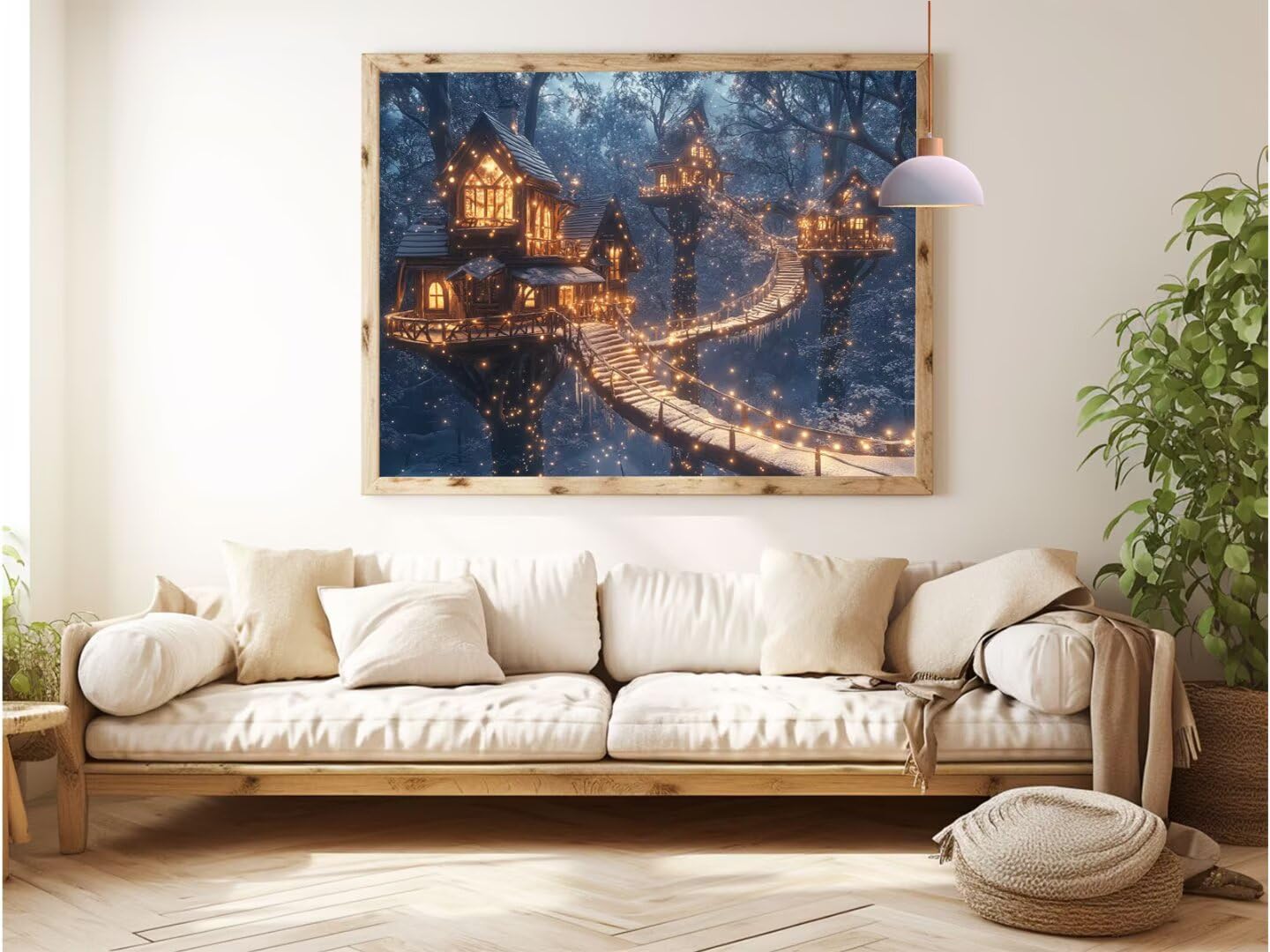 Peinture Numeros Adulte Cabane Dans Les Arbres, LumièRe Des éToiles Peinture par Numero Adulte Débutants, Paint by Numbers Kit avec 60X80CM Toile + Peintures + Pinceaux + Cadre + Image Référence