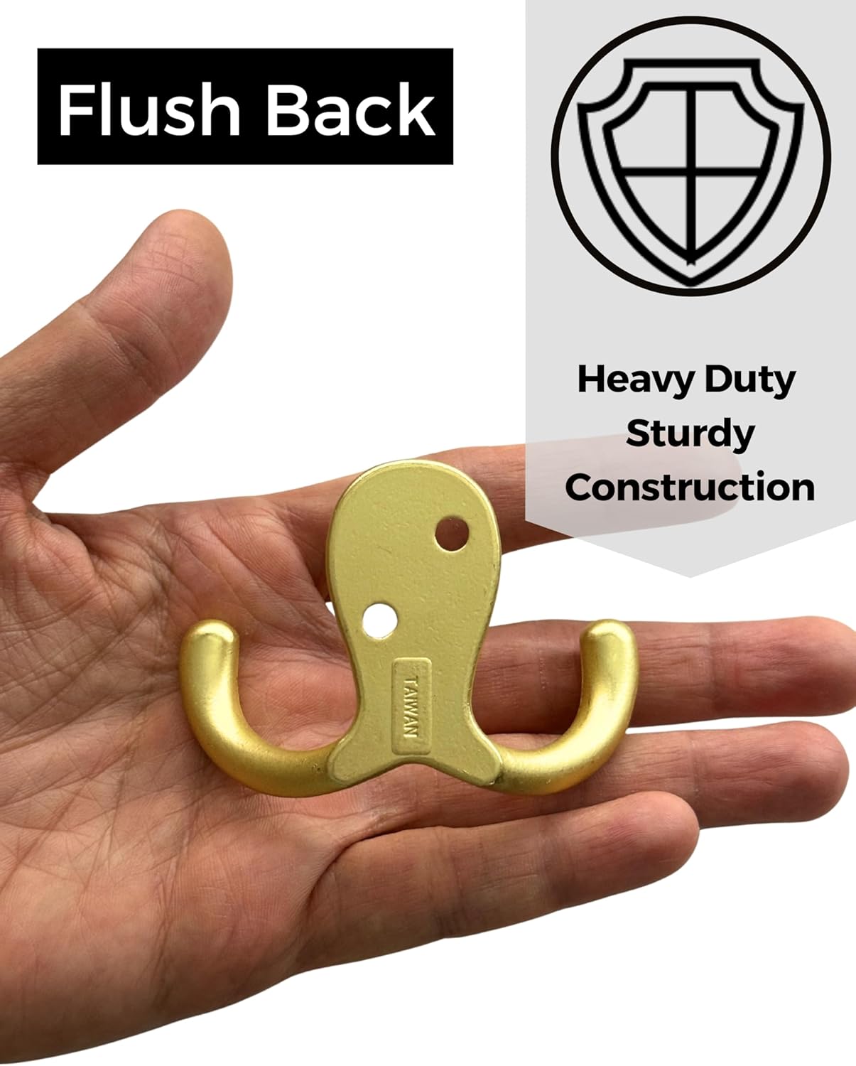 Satin Brass Robe Hooks for Hanging Matte Gold Wall Mounted Double Coat Towel Hooks, Heavy Duty Metal Hangers with Screws, 5 Pack