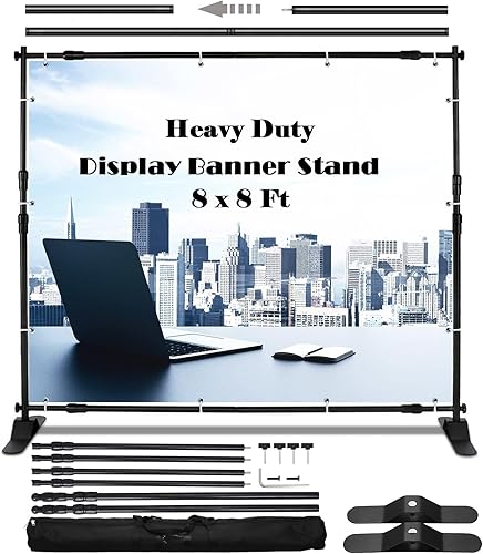 Soporte de pancarta de fondo de pantalla de 8 x 8 pies, soporte telescópico ajustable para ferias comerciales, cabina de fotos, fondo de exhibición