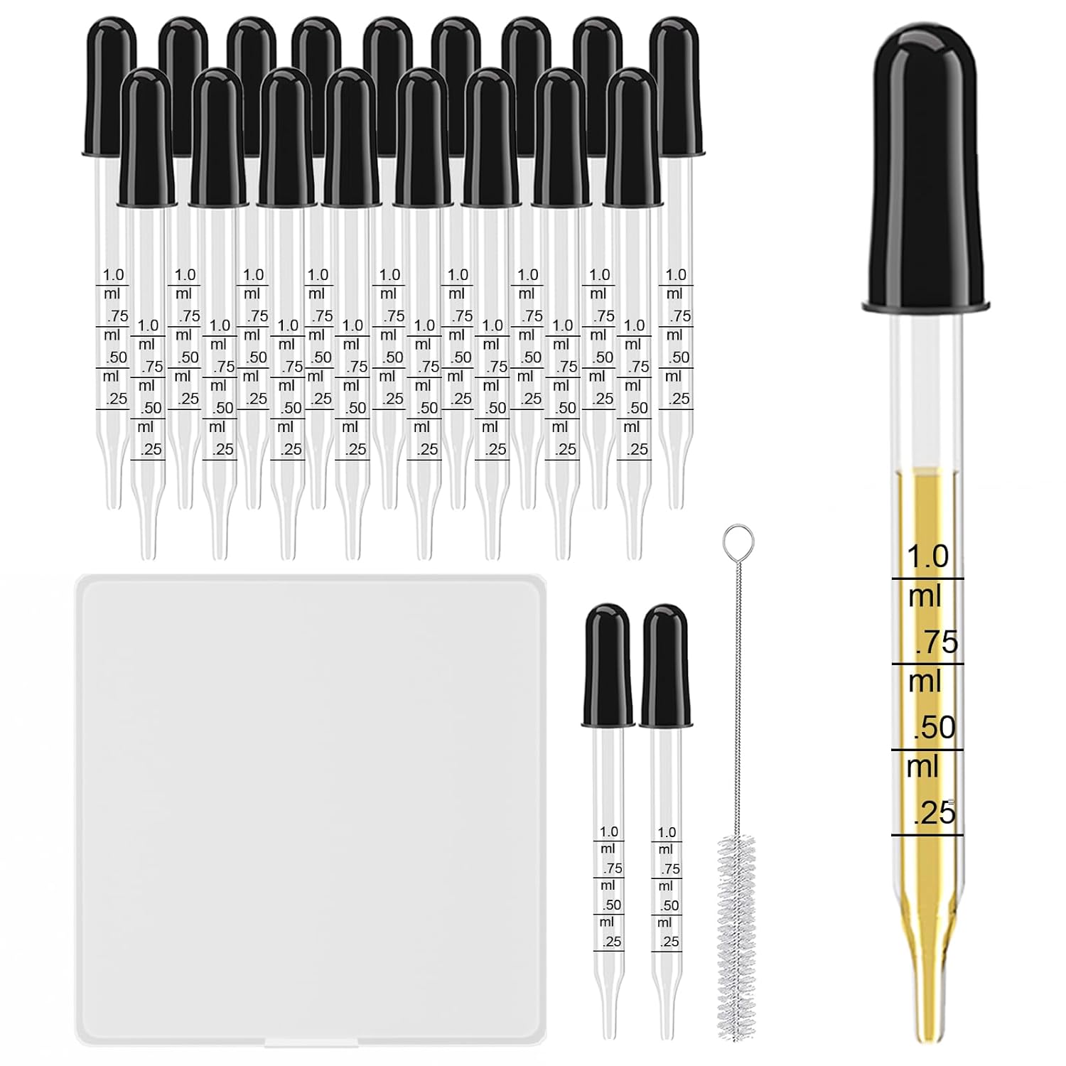 20Pcs Eye Droppers with Storage Case Glass Pipette Dropper with Cleaning Brush for Essential Oil Medicine Crafts Accurately