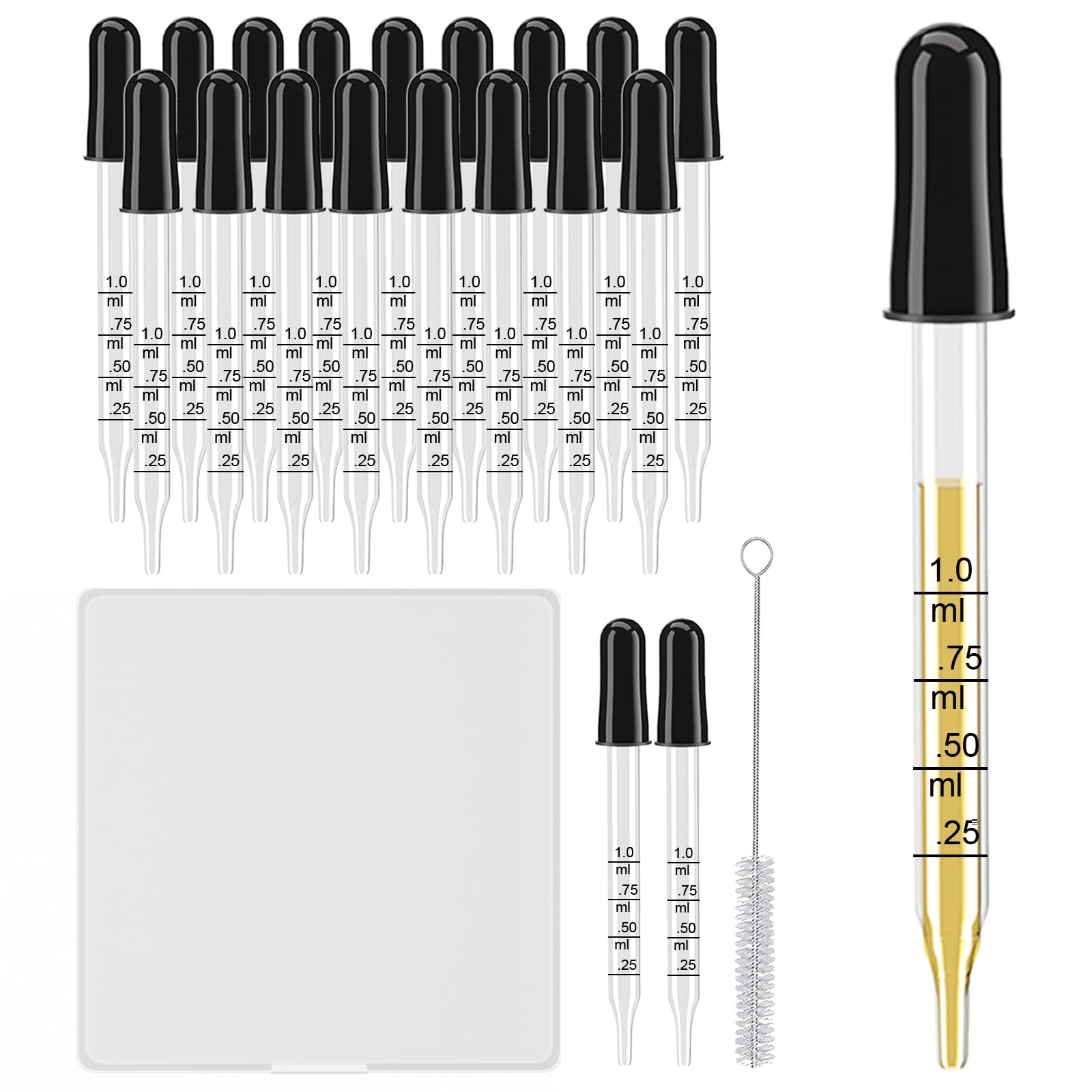 20Pcs Eye Droppers with Storage Case Glass Pipette Dropper with Cleaning Brush for Essential Oil Medicine Crafts Accurately