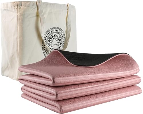 iodoo - Tapete de yoga plegable de 72 pulgadas de largo x 32 pulgadas de ancho x 0.32 pulgadas, extra grueso y ancho con bolsa de lona, tapete de
