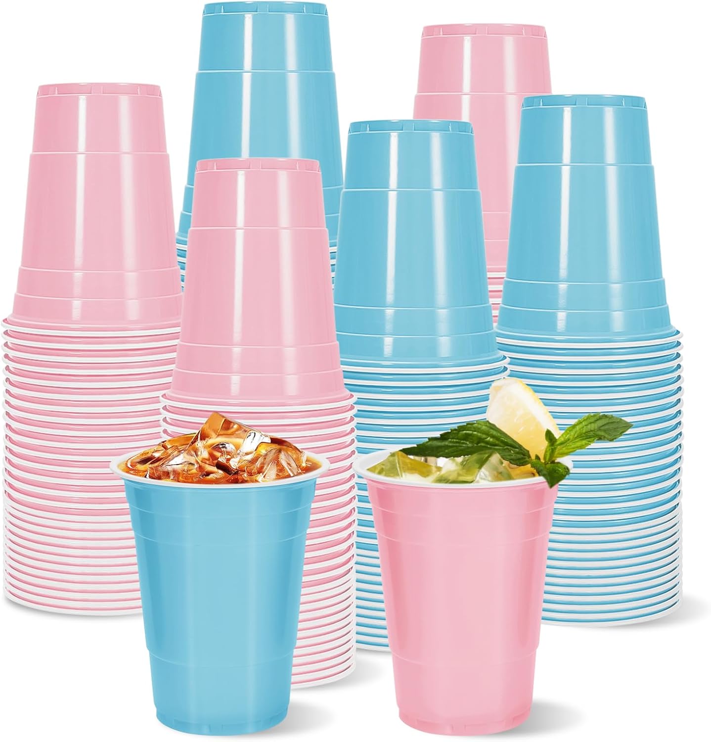 Whaline 120Pcs Colored Plastic Cups 16oz Blue Pink Plastic Cup Gender Reveal Party Disposable Cups for Birthday Baby Shower Wedding Supplies