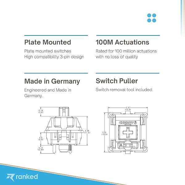 Packung mit Cherry MX Tastenschaltern für Mechanische Tastaturen | Plate Mounted Switches | MX1AG1NA (Cherry RGB Brown, 90 Stück) - 4