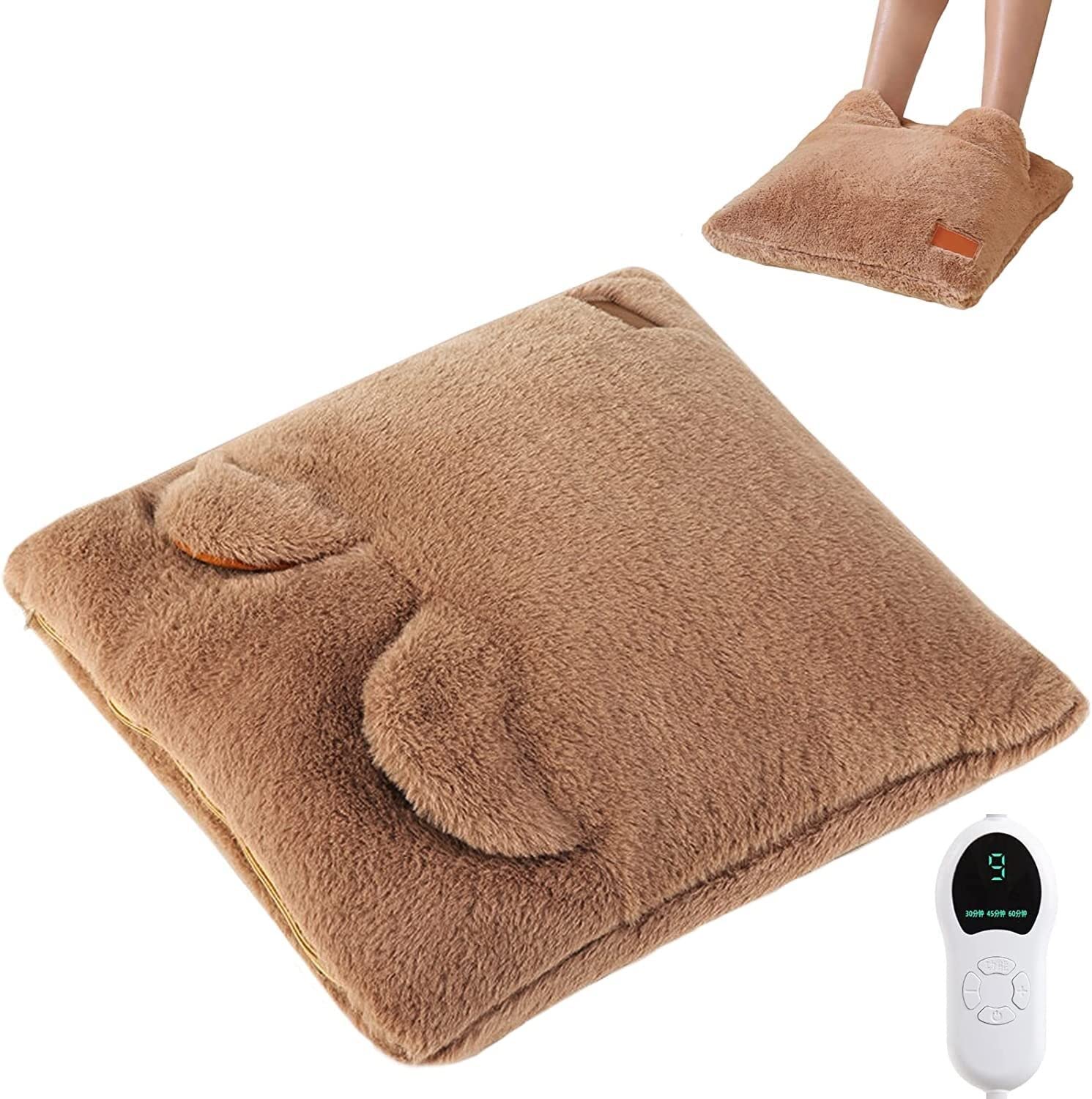 Scaldapiedi Elettrico, Scaldapiedi Riscaldati Elettrici for Ufficio Invernale, Cuscinetto Riscaldante for Piedi Morbido di Sicurezza, Pantofole Riscaldate for Uomo Donna, 3 Timer