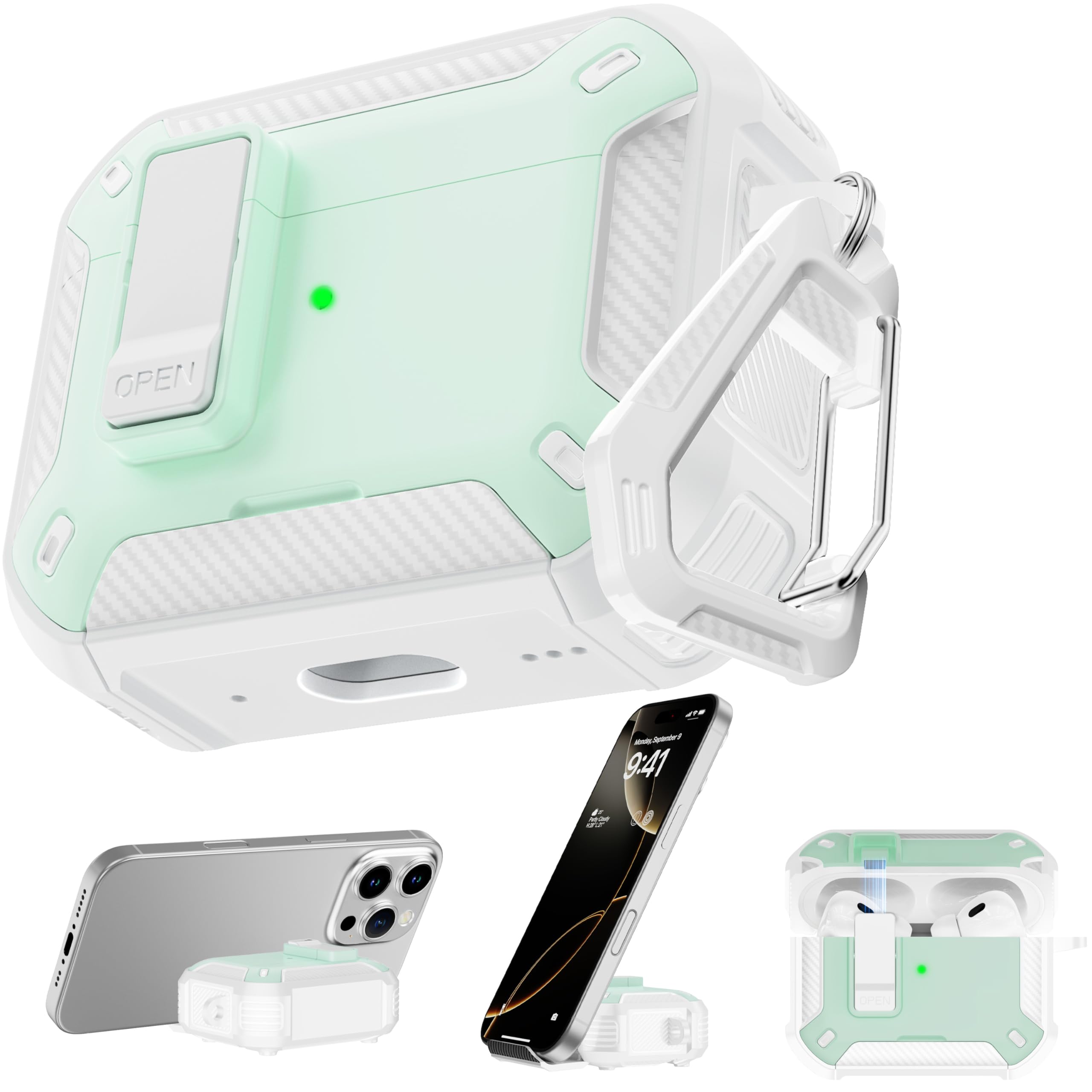 RFUNGUANGO - Funda para AirPods Pro 3 con Cierre y Kit de Limpieza, Transparente, rígida, para Videojuegos, con Soporte para teléfono Integrado, antigolpes （Naranja） — view 16