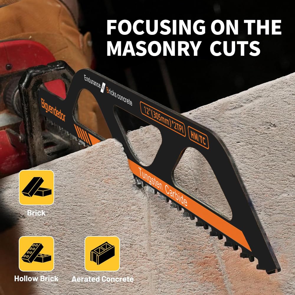 3-Piece Tungsten Carbide Masonry Reciprocating Saw Blades Set, 9" 12" 18" Demolition Sawzall Blades for Cutting Concrete, Brick, Cement Block, Stone | Universal Shank Fits DeWALT/Milwaukee