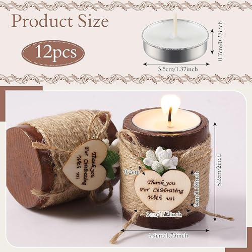 Miniatura 2 de Treela Portavelas de madera, 12 portavelas de madera para despedida de soltera, portavelas cilíndricos de madera rústica con velas de té para bodas,