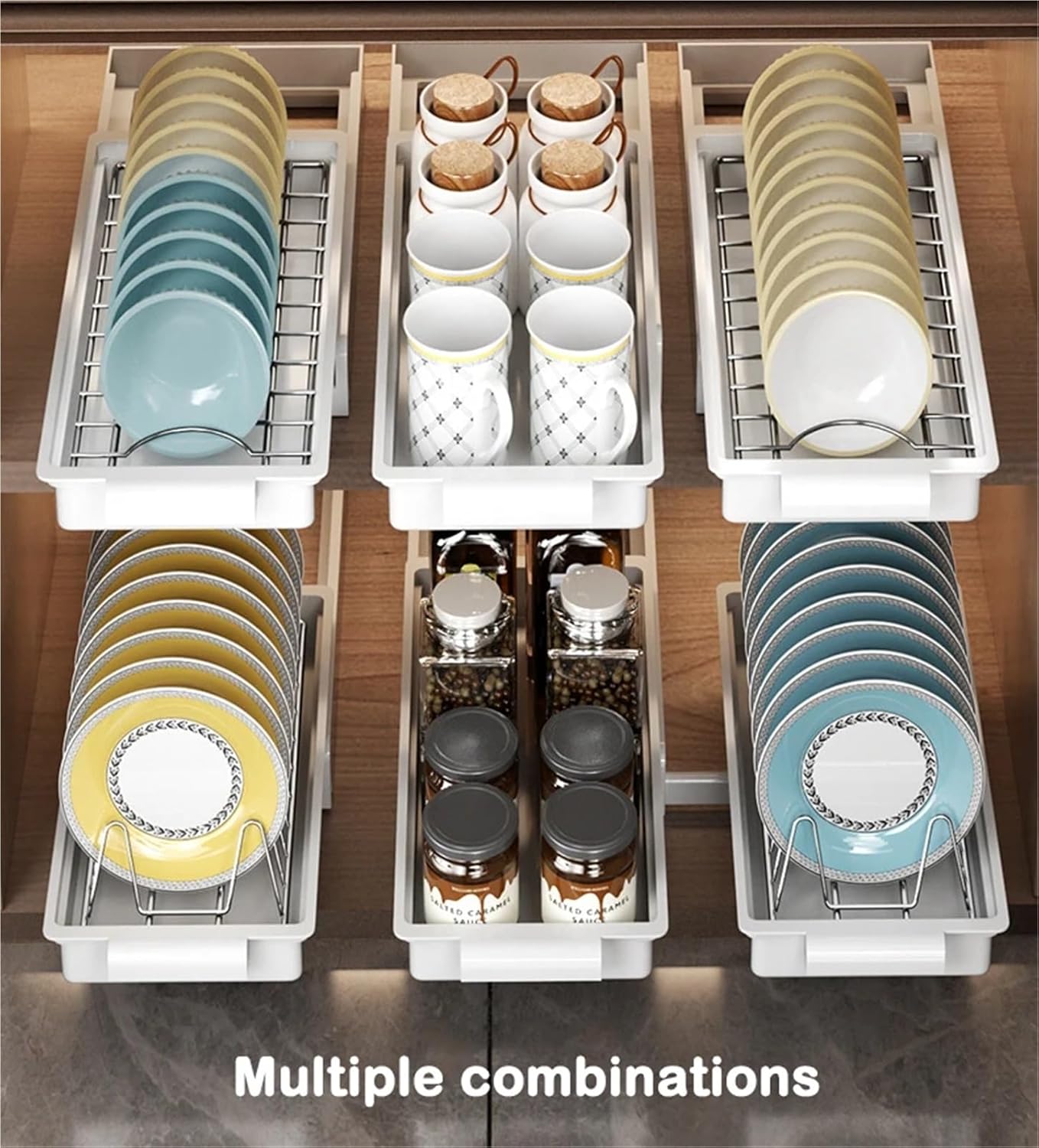 Kitchen Pull Out Dish Racks With Drainboard Drawer Storage Sliding Mesh Cabinet Basket for Accessorie Pull Out Cabinet Organizer(WGCLLBDB)
