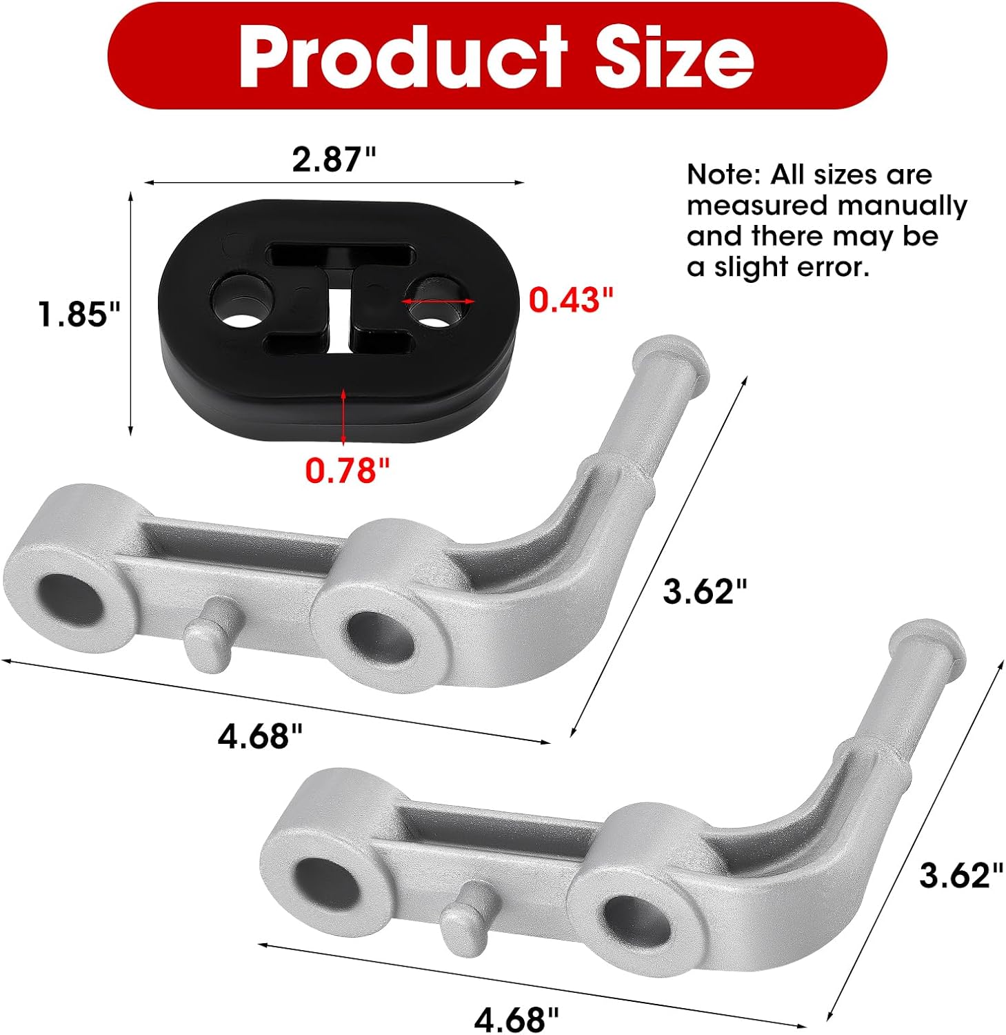 2Pcs Hanger Rubber Rear Left and Right Exhaust Bracket Muffler Support Assembly Compatible with 2019-2025 Dodge Ram 1500 3.0L 5.7L 6.2L Replace OE 68275662AB 68395841AA