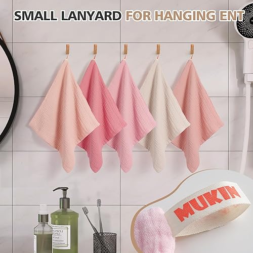 Miniatura 10 de MUKIN Toallas de muselina para bebés, toallas para recién nacidos, toalla de baño de algodón absorbente, paquete de 5, 12 x 12 pulgadas (abrazo