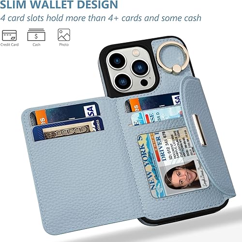 Miniatura 2 de Keallce Funda tipo cartera para iPhone 13 Pro de 6.1 pulgadas, con ranuras para tarjetas, soporte para anillos, funda protectora de piel sintética