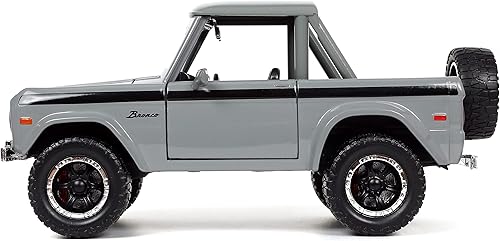 Miniatura 4 de Jada 33849 - Camioneta Bronco 1973 gris con rayas negras con ruedas adicionales, serie Just Trucks 124, modelo de coche fundido a troquel