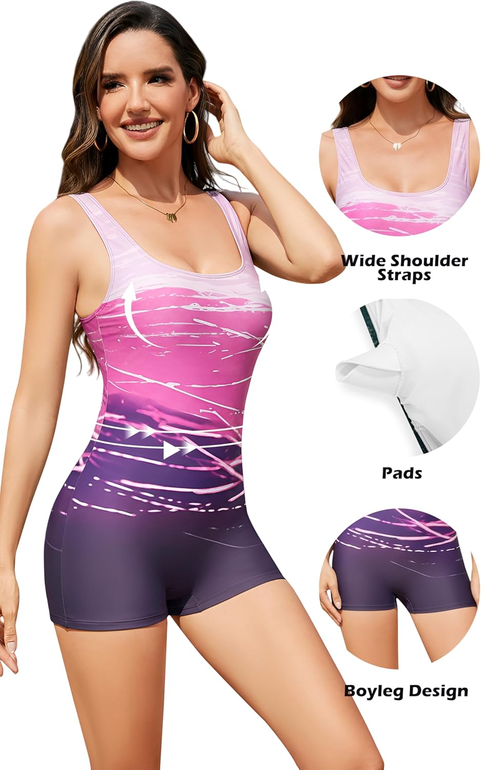 Women's One Piece Swimsuit Boyleg Shorts Full Coverage Ruched Butt Slimming Bathing Suit Athletic Modest Swimwear - Image 5