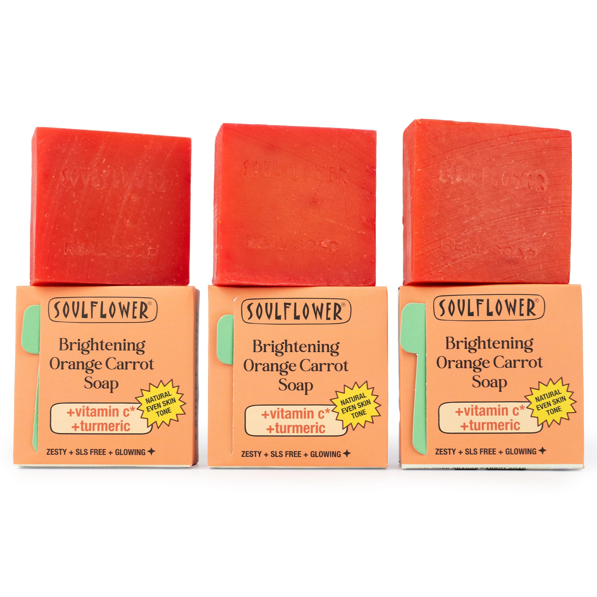 Soulflower Brightening Orange Carrot Soap for Glowing Skin | Deep Cleansing Handmade Bathing Bar For Hard Water with Ginger & Vitamin E | Helps Revive Dull Skin | All Skin Types|100g (Pack of 3)-image-48
