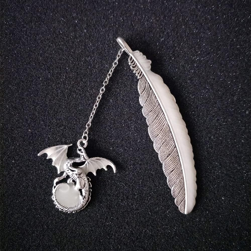 Luminous Bookmarks,Metal Feather Book Marks with Gift Box,Thanksgiving,Graduation Teacher Appreciation Gifts for Women Her Girls Librarian Readers(Silvery Dragon)