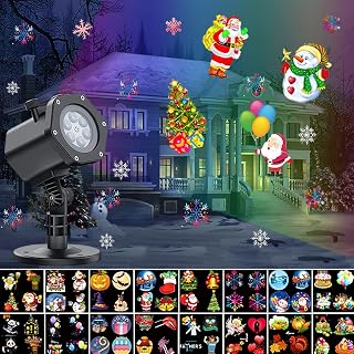 Christmas Projector Lights Outdoor, 10 HD Slide Patterns14V 3-in-1 Led Projector Lights IP65 Waterproof Projection Lights for Halloween Christmas Birthday Party