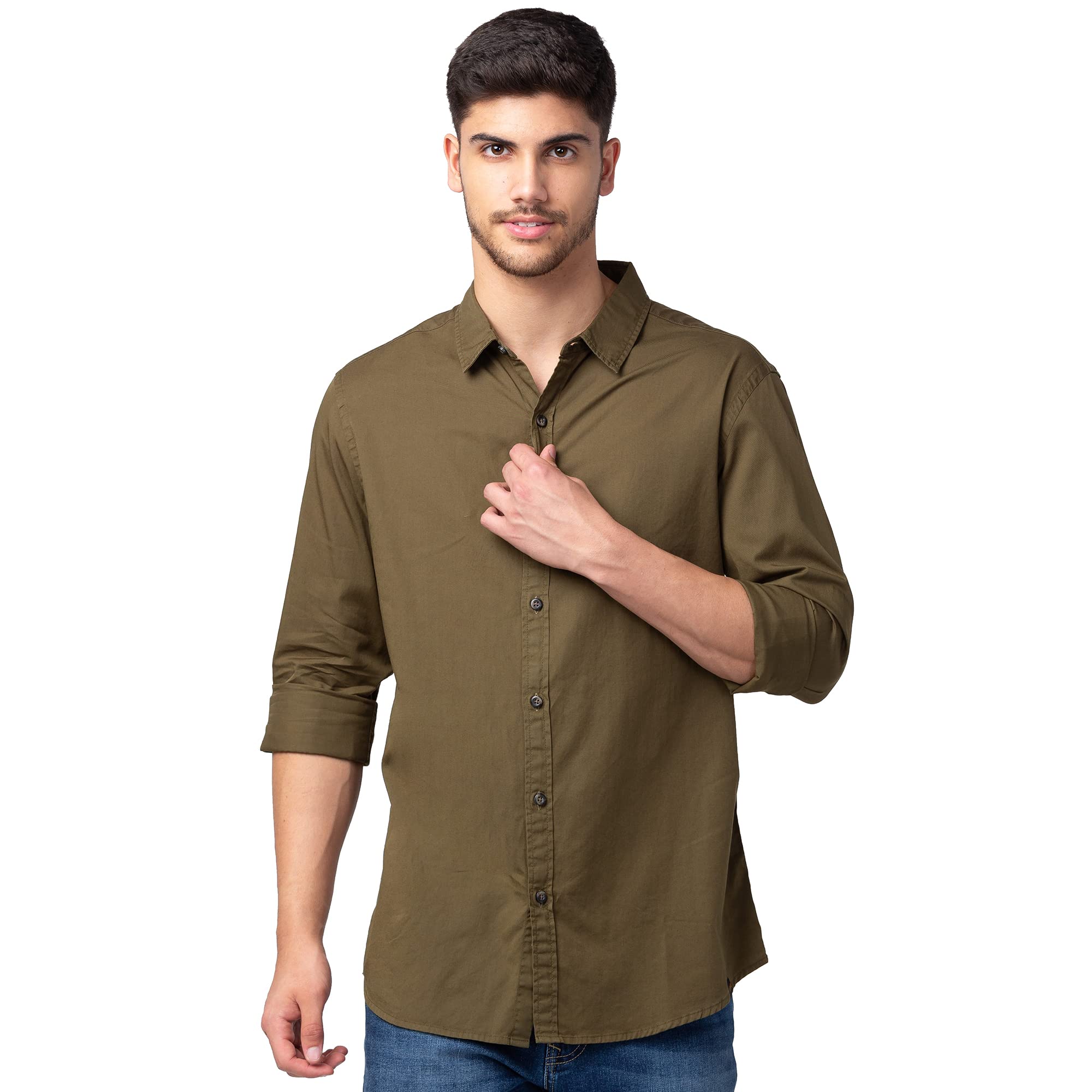 SpykarGreen Full Sleeves Shirt for Men