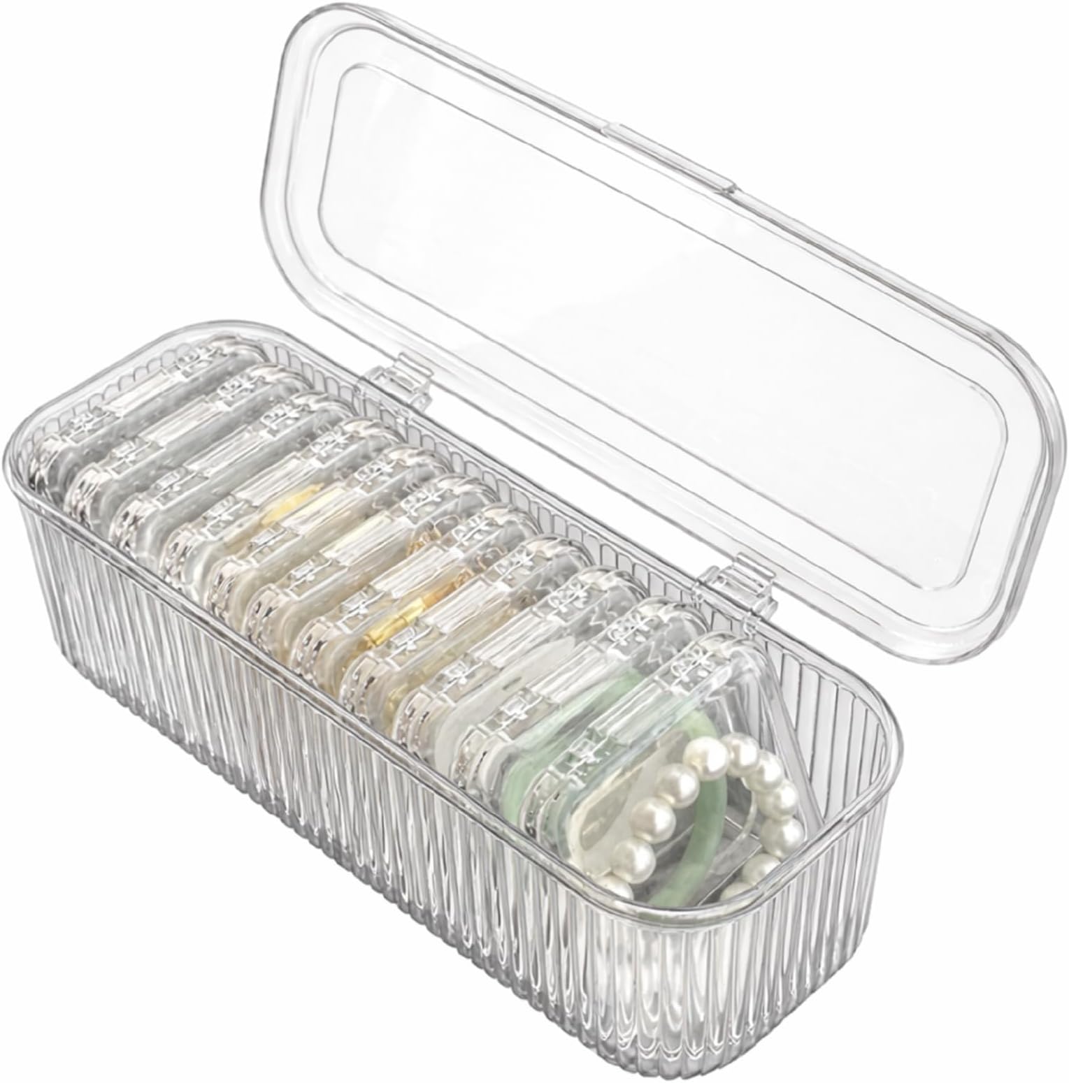 - Dholaji Clear Plastic Jewelry Storage Box with Small Square Cases and Hinged Lid-14 Pcs