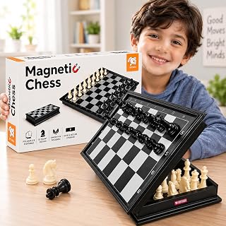 Storio Magnetic Chessboard Game Set with Folding Travel Friendly Portable Storage Case Chess Board Set with 2 Players Toys for Kids and Adults