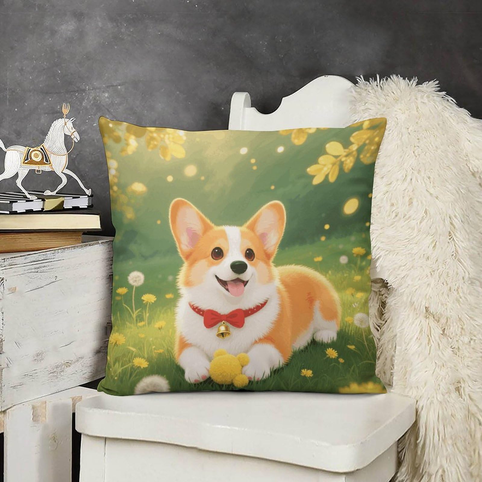 FodPand Boho Farmhouse Corgi Pillow Covers with Hidden Zipper 24x24 Soft Plush Cushion Cover Decorative Throw Pillow Cases for Couch Bed Sofa Living Room Indoor Outdoor Home Decor