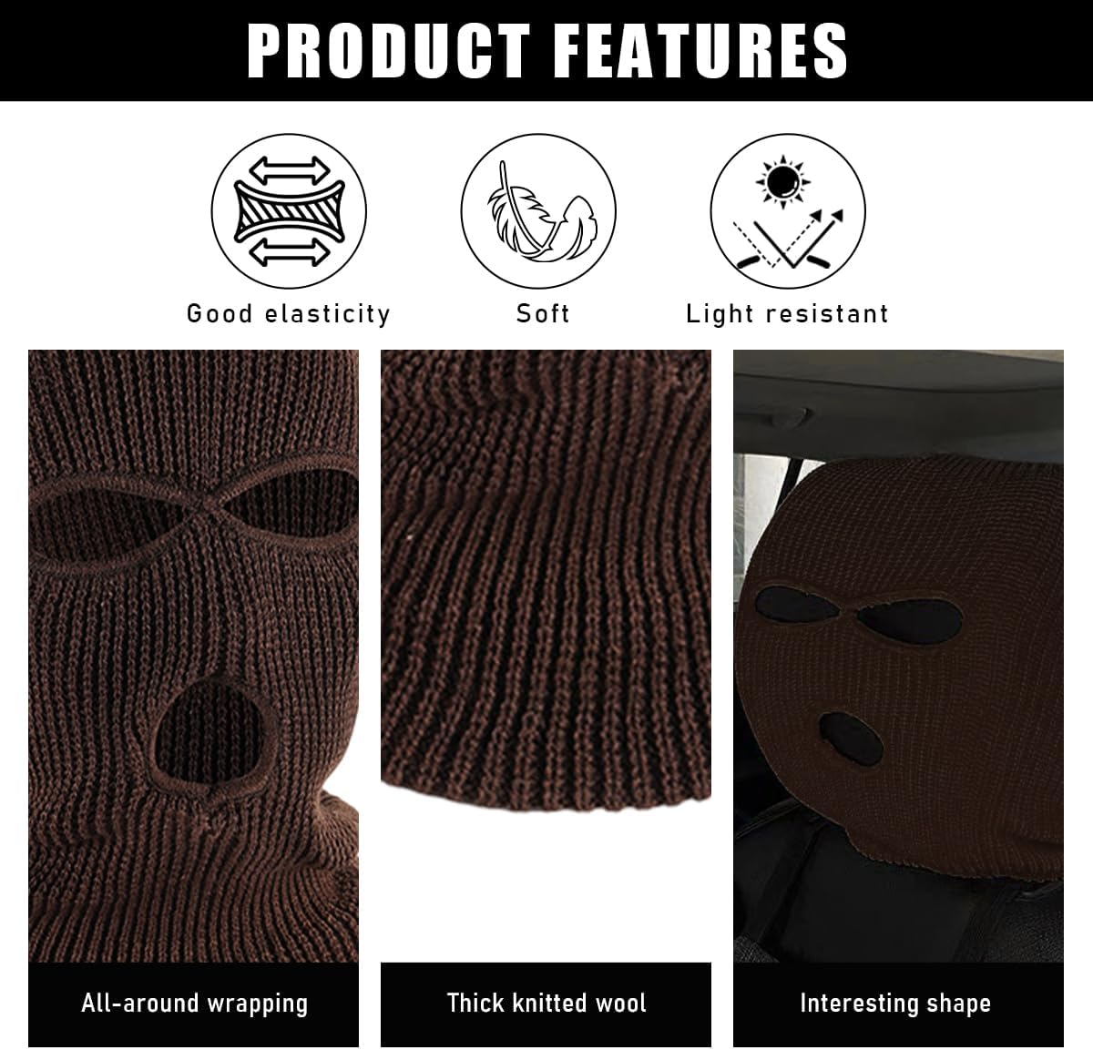 2 PCS Car Headrest Cover, Personalized Funny Car Seat Full Face Mask, Ski Mask Wrap Protection for Auto Front Seat Rest Decoration, Universal Interior Car Accessories (Coffee) image 3
