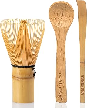 MATCHA DNA Bamboo Matcha Whisk and Scoop Set - Traditional Matcha Whisk Made from Durable Golden Bamboo for Matcha Tea Preparation