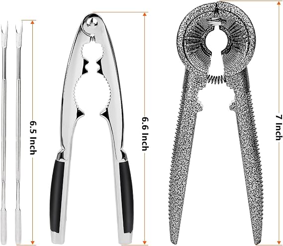 Nut Crackers Tools Pecan Cracker, Walnut Clip Heavy Duty Nutcracker With Non-Slip Handle Seafood Cracker Tool, Includes Nut Picks